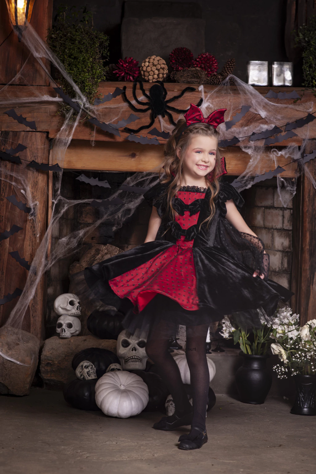 Vestido Vampira Luxo (com asas) - Fantasia Halloween