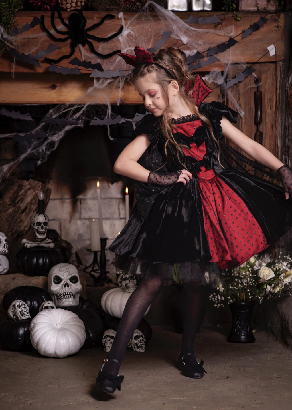 Vestido Vampira Luxo (com asas) - Fantasia Halloween