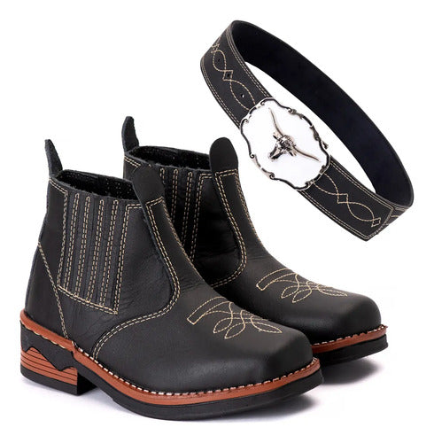 Botina Infantil + cinto Country Rodeio - Preto (21 ao 34)