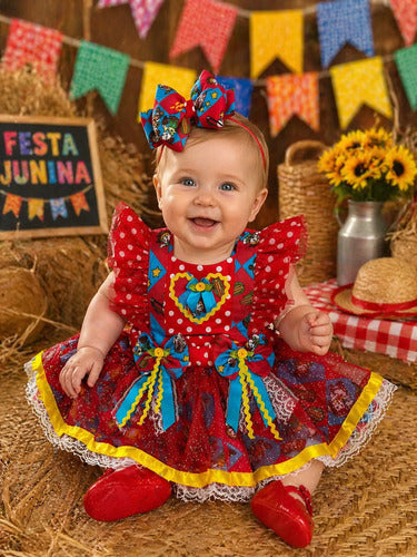 Jardineira Saia Junina Arraiá Baby Quadrilha Infantil Luxo