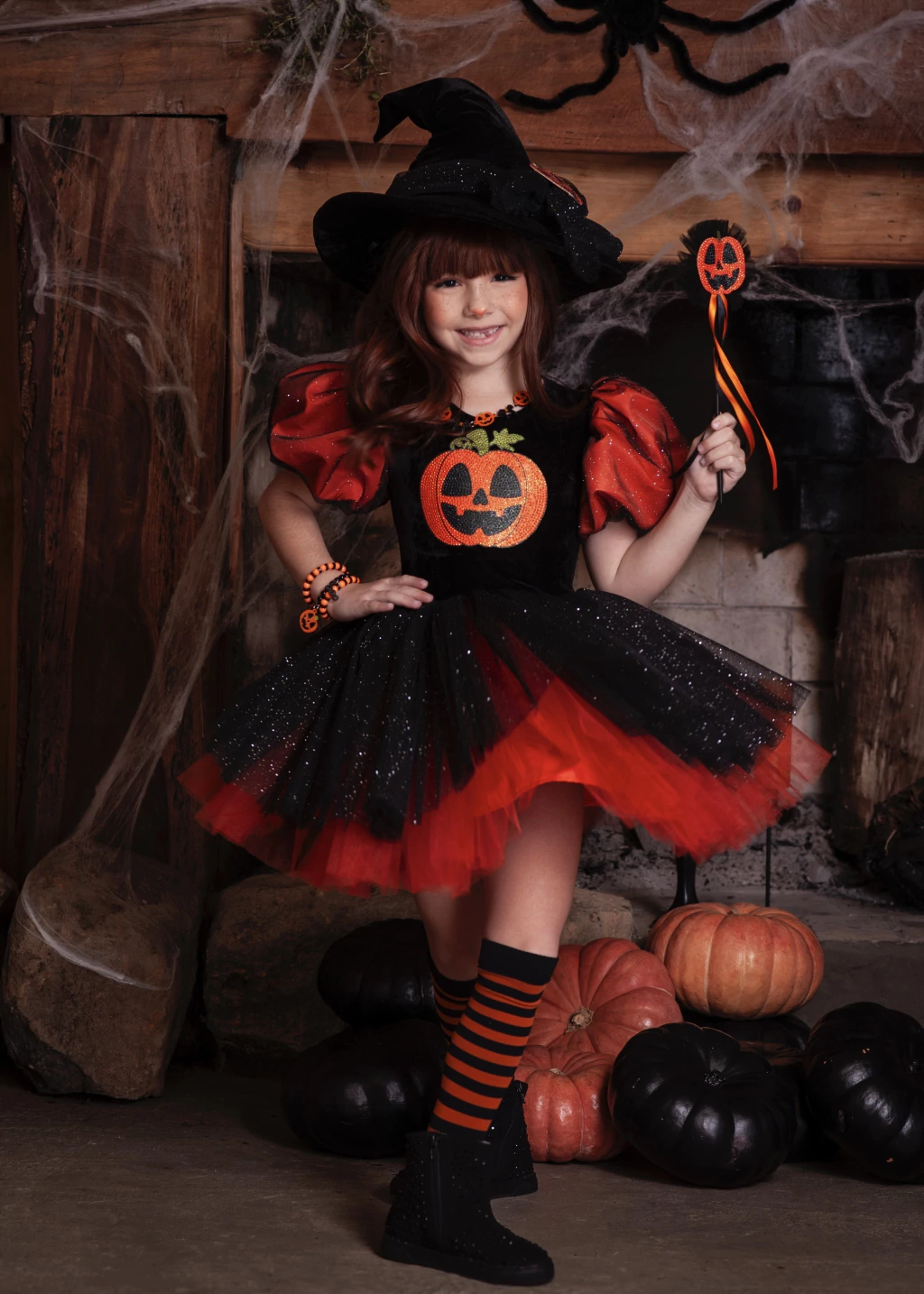Vestido Bruxinha Abóbora - Fantasia Halloween