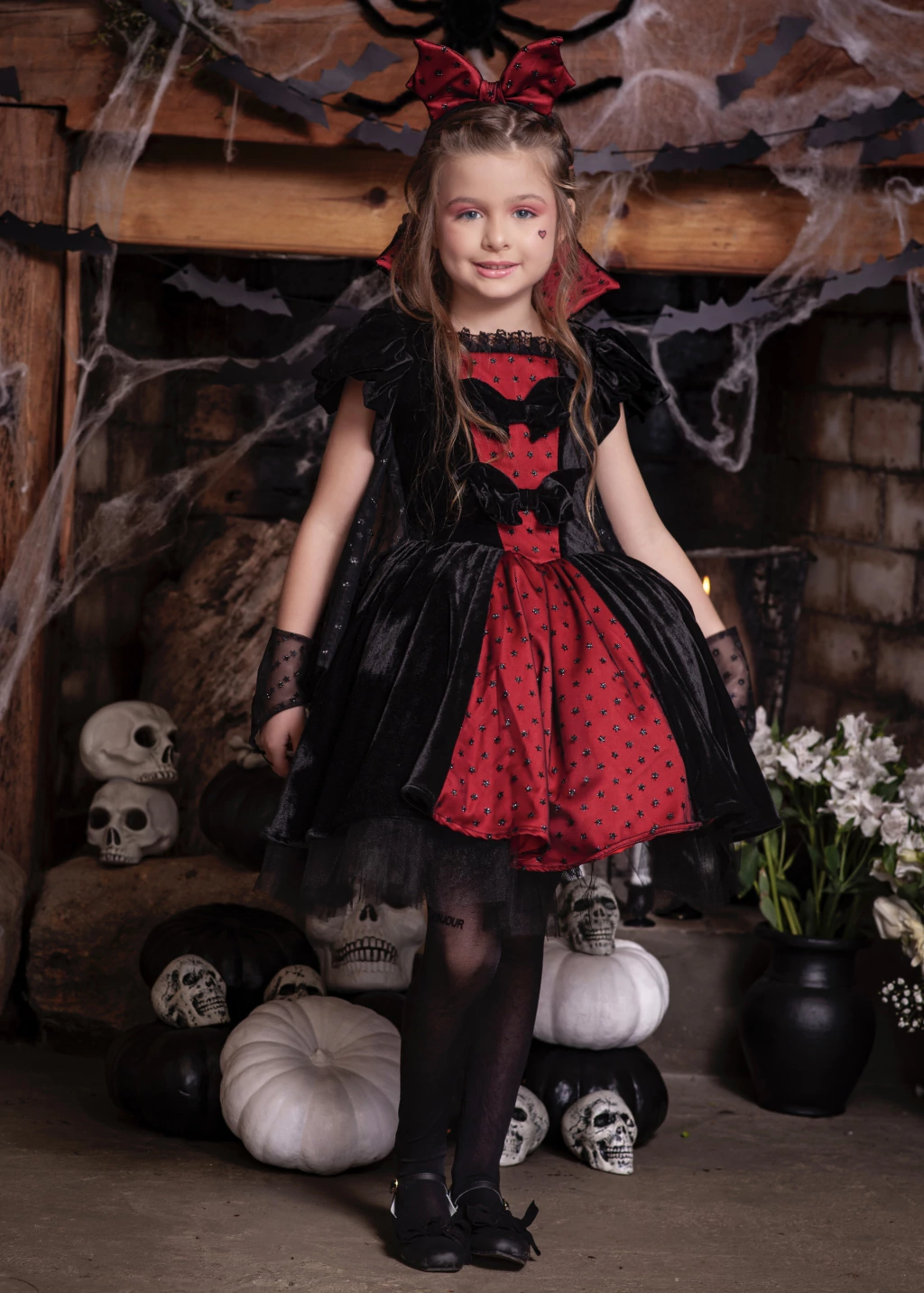 Vestido Vampira Luxo (com asas) - Fantasia Halloween