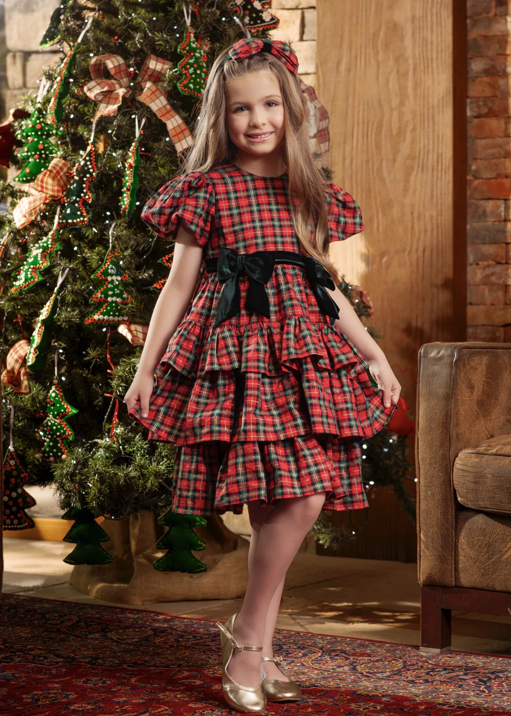 Vestido Beatrice Xadrez Natalino Clássico